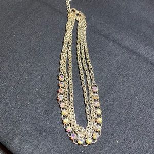 Silver Tone Chain and Multicolor Stone Necklace.